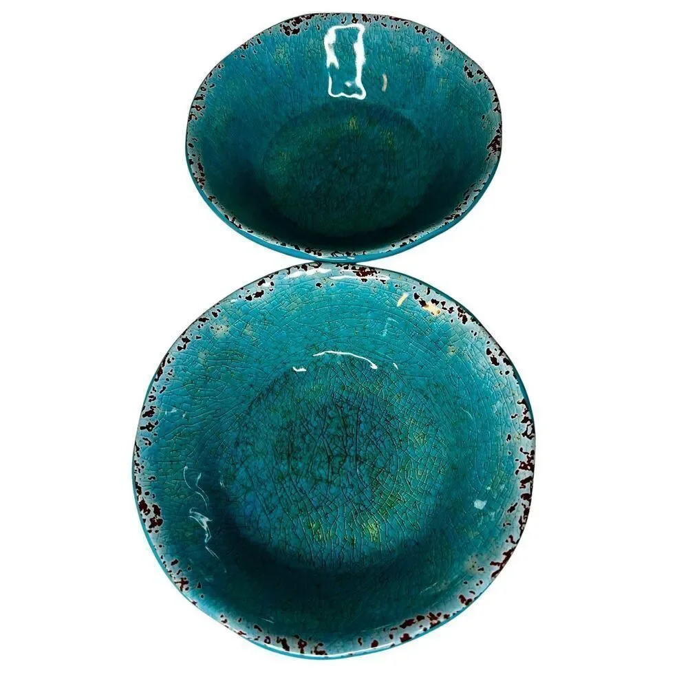 Set of 2 Pier 1 Imports Carmelo Collection Turquoise Melamine Bowls NWT NOS